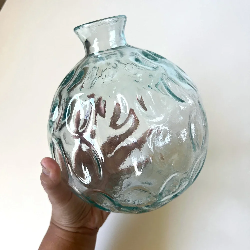 Vintage Aqua Bubble Glass Vase Round Optic Dot Bud Vase Hand Blown Style 7